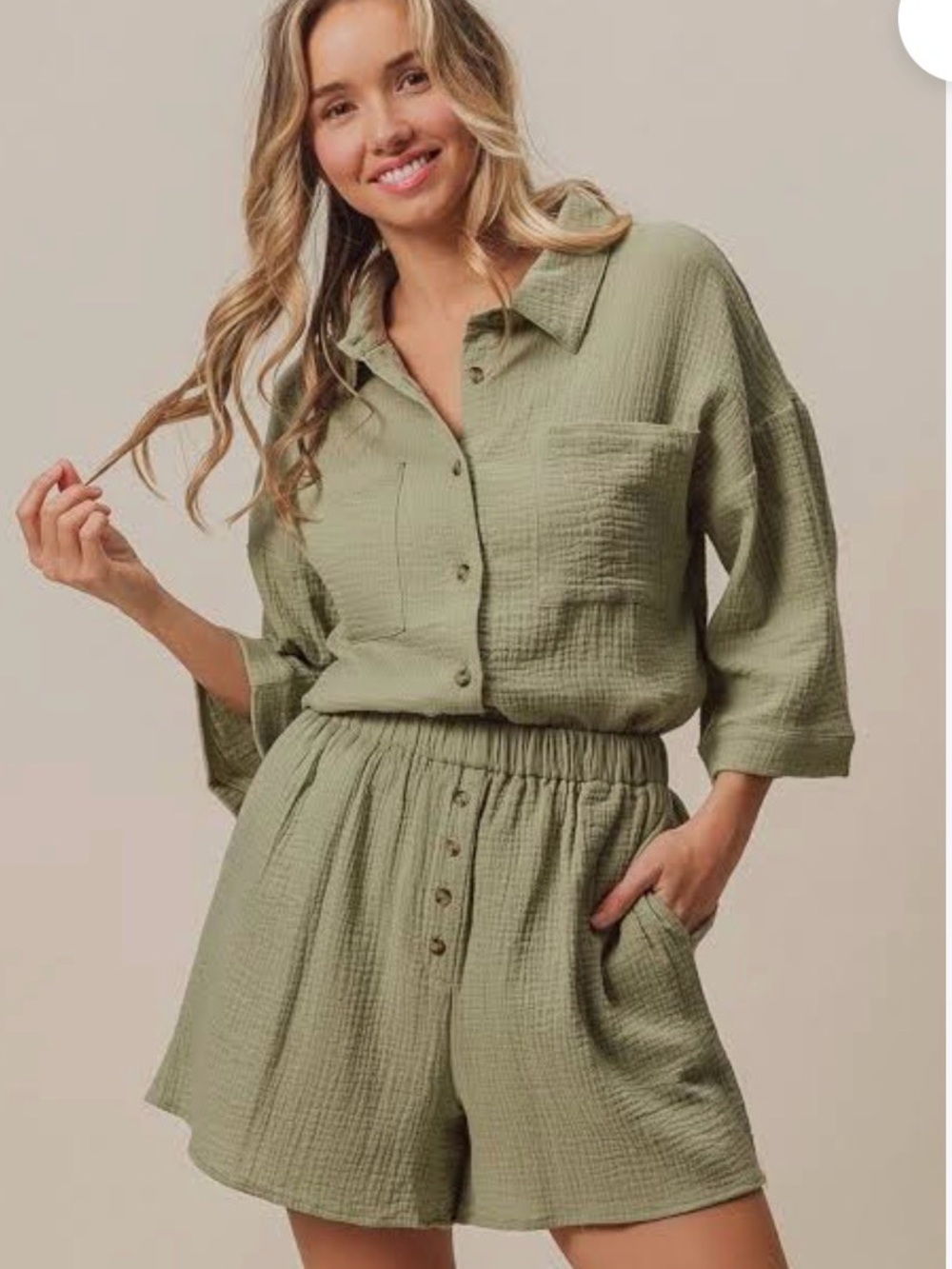 Light Sage Button-Front Women's Gauze Shirt - Brand